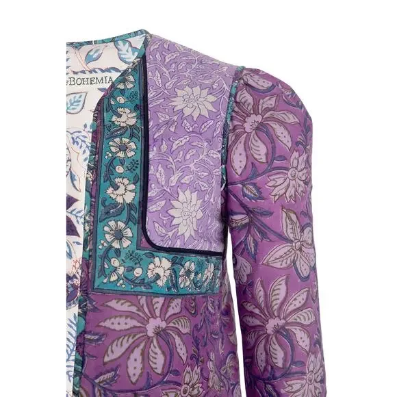 NWT Alix of Bohemia Carnaby Floral Patchwork Jacket, Purple Amethyst, Sz S